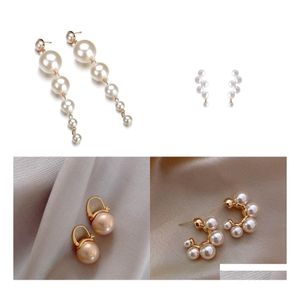 Dangle Chandelier Fashion Korean Oversized White Pearl Drop Dangle Earrings For Women Bohemian Golden Wedding Jewelry Gift 86 D3 De Dhh2C