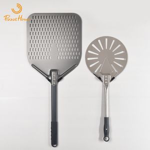 Back- und Gebäckwerkzeuge, 30,5 cm hart eloxierter, perforierter Pizzaschieber, rechteckiges Drehschaufel-Set, Aluminium-Paddel, 40 cm langer Silikongriff, 221205