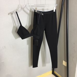 Sexy Suspender Bra Yoga Suit Textile Women Sports Underwear Pants Elastic Waist Webbing Leggings 2 Piece Set