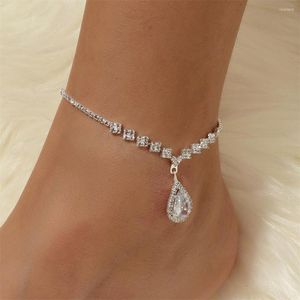 Cavigliere Braccialetti con cavigliera con goccia d'acqua con diamanti per le donne Accessori da spiaggia Catena del piede con strass di cristallo Gioielli estivi Sandali a piedi nudi