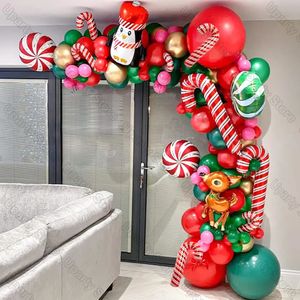 Decorações de Natal Balão Arco Garland Garland Red Green Candy Cane Foil Globos para a festa do ano 2023 Decoração 221205