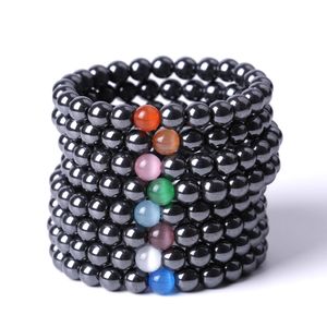 Pulseira com miçangas de opala multicoloridas de hematita preta de 8 mm pulseiras para mulheres e homens joias para ioga