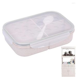 Dinnerware Sets 1150ml Wheat Straw Lunch Box PP Bento With Spoon Or Fork Microwave Heating Possible Three Grids For Students