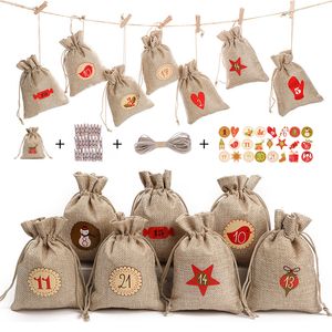 Jóias Stand Calender Days Pouch Números Diy Bag 24pcSset Christmas Advent Candy Storage Presente pode personalizar 221205