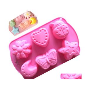 Stampi da forno Mod da forno 6 Even Insect Moon Love Sile Cake Gelly Cioccolato Stampi da forno Stampo per sapone freddo manuale Pan per pasticceria Forma C Dha57