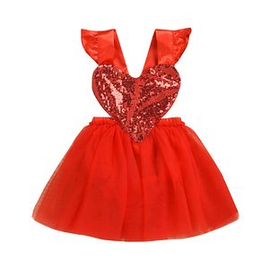 Walentynki sukienki dla dziewcząt w czerwonym rękawie cekiny siatkowe sukienka na imprezę ubrania dla dzieci M4256