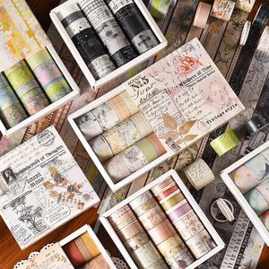 Pcs Retro Washi Tape Set Kawaii Masking Stationery Journal Supplies Grid Washitape Scrapbooking Decorative Adhesive
