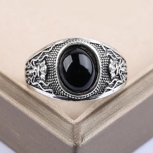 Cluster Ringe Mode Herren Schwarzer Schädel Ring Vintage Schmuck Punk Gothic Pirate Oval Stein Für Männer Party Hip Hop