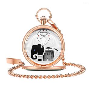 Pocket Watches Bolyte Rose Golden Color Elephant Animal Dial Hand Mank Tank Music Quartz Watch Movement Fob steampunk Chain