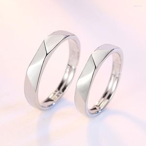 Wedding Rings Valentine's Day Present Rhombus Pattern Tiny Couple For Men Women Thin Opening Ring Band Simple Style Engagement Gift