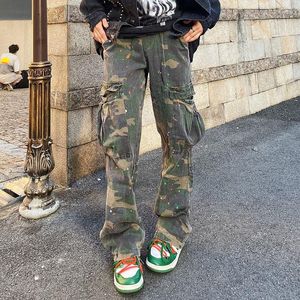 Herren Jeans Weitbein Frachthosen f￼r M￤nner Modetarkte Seitentaschen Sport Jogger Frauen Retro l￤ssige lockere ausgestellte Hosen