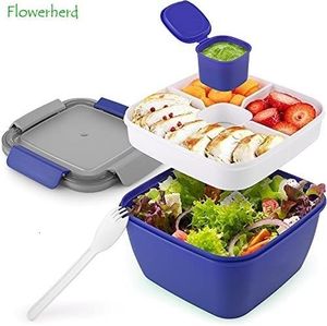 Lunchboxen 52oz Bento Box Salatbehälter für BPA-freies, auslaufsicheres Dressing mit Smart Lock wiederverwendbarem Göffel 221205