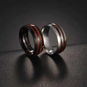 Stainless Steel Wood Double Row Ring Band for Men Women Fashion Fine Jewelry Gift Will and Sandy