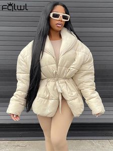 여성 S 다운 파카스 FQLWL 겨울 스트리트웨어 코트 여성용 긴 슬리브를위한 복구 재킷 턴 칼라 재킷 탑 버블 벨트 캐주얼 221205