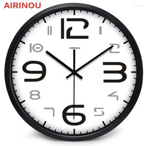 壁の時計airinouブラックアンドグレーアラビアナンバースタイル時計メタルガラスサイレントムーブメントコーヒーハウス