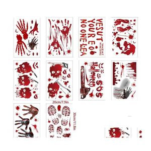 Party Decoration Halloween Static Stickers Party Decoration Blood Hand och fotavtryck Skl Head Badrum Toalett Golvväggfönster 480 DHMF9