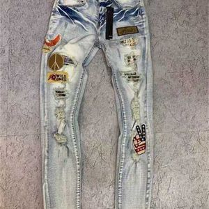 Mäns jeans 2024 Herr Fashion Jeans Designer Distressed Ripped Biker Slim Fit Motorcykel denim för män s högsta kvalitet mode jean mans byxor häll homms riktigt