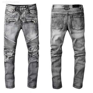 M￤ns jeans 2022SS Ny europeisk och amerikansk designer Hip-Hop High Street Fashion Tide M￤rke Cykling Motorcykeltv￤tt Bokstav Losta6nll