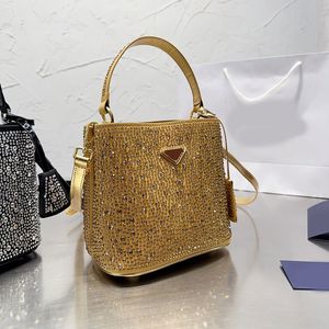 Shimmer Rhinestone Bucket Bag Läder axelhandväskor Crossbody ryggsäckväskor Fashion Tote Handväska Kvinnor Shoppingväska Kvalitet Full Diamond Crystal