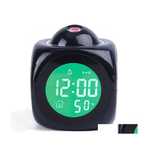 Desk Table Clocks Projection Alarm Clock With Led Lamp Digital Voice Talking Function Wall Ceiling Sn Temperature Display 678 V2 D Dhx8A