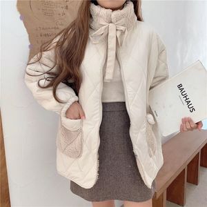 Mulheres S abaixa o casaco de cordeiro de cordeiro de algodão de parkas feminino fêmea de inverno coreano bolsos soltos macus de pelúcia de jaquetas japonesas quentes 221205