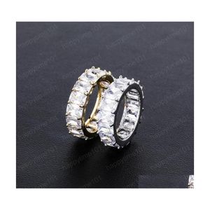Cluster Rings 18K Gold White Plated Fl Square Cz Cubic Zirconia Iced Out Rings Bling Diamond Gioielli Hip Hop Regali Per Uomo Donna Dro Dhqbn