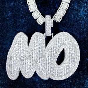 Hip Hop aguettes CZ Letter Pendant Necklace With Free Rope Chain Gold Silver Bling Zirconia Custom Letter Jewelry for Men Women Nice Gift