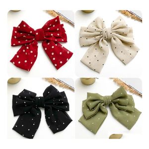 Hair Clips Barrettes Fashion Red Wave Point Big Bow Cloth Hair Ties Scrunchie Hairpin Woman Elegant Accessories Party Headdress Dr Dhe95