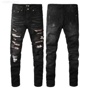 Jeans da uomo di alta qualità Amirs 22ss New Fashion Mens Cool Style Luxury Designer Denim Pant Distressed Strappato Biker Nero Blu Jean Slim Fitmntt