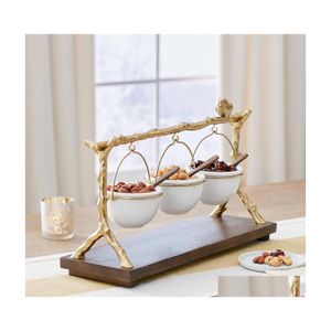 Dishes Plates Dishes Plates Gold Oak Branch Snack Bowl Stand Christmas Candy Decoration Display Home Party Specialty Rack 5743 Q2 Dhx2T