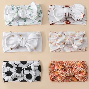 Football Star Printed Newborn Bow Headband Silk Cotton Headwrap Knot Turban for Child Hair Accessories Rainbow Print Headband