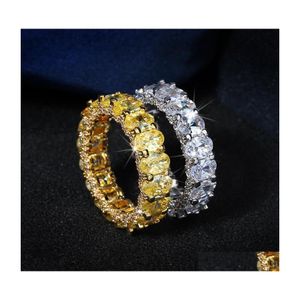 Anelli a fascia Anello da donna affascinante placcato in oro Bling Clear Yellow Cz Diamond Stone Rings For Girls Party Wedding Drop Delivery Jewelry Dhwjq