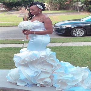 African Black Girls Mermaid Wedding Suknia 2023 Sweetheart Satin Ruffles Country Bride Dress Photography Beach Vestidos de novia Hippie Robes Mariee