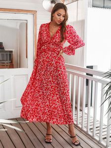 Party Dresses Floral Ruched Floge Long Sleeve Maxi Women Luxury Sexy Deep V Casual Vestidos de Mujer Elegantes Para Fiesta 221203