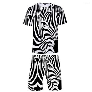 Мужские рубашки мода 3d Zebra Kids Двухекционные сета повседневные мальчики для девочек шорты для животных летние черные белые костюмы