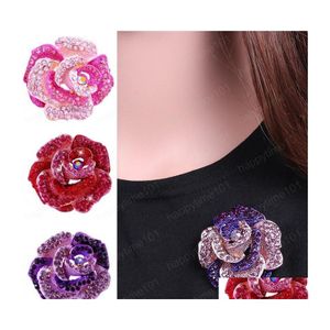 Stift broscher mode utsökta röda rosen strass brosch elegant blommeserie kor smycken tillbehör 3 färger för välj drop de dh3bx