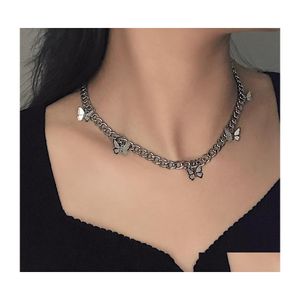 Chokers Kpop Small Butterfly Thick Chain Short Necklaces For Women Egirl Bff Clavicle Aesthetic Goth Jewelry Accessories Drop Delive Dhkhk
