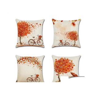 Pillow Case Digital Printing Pattern Pillow Case Thanksgiving Maple Leaf Bicycle Patterns Cushion Cases Diy Pillows Er Selling 4 8Xz Dhtsk