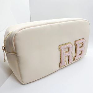 Bags Cases Large Nylon Waterproof Toiletry Cosmetic Pouch Makeup Bag Glitter Varsity Letter Chenille 221205