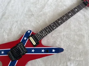 Guitarra eléctrica rojo sólido con tiras azules Cuerpo de calcomanía de estrella con letras Piezas negras de diapasón de rosero impreso