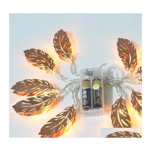 Decorazione per feste 1.5m 10 a stringa a LED luce calda luci bianche bianche in metallo a forma di foglia lanterna decorativa per camera da letto festa 9tf dhrzt