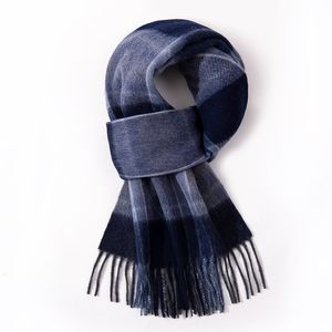 Scarves 100 Wool Scarf for Men Winter Warm Neck Scarves Classic Business Designer Scarf Shawls Luxury Striped Plaid Blue Foulard Hommes 221205