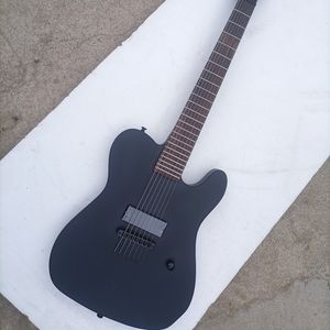 7 Strings Matte Black Electric Guitar with Rosewood Fretboard Strings Through Body Customizable