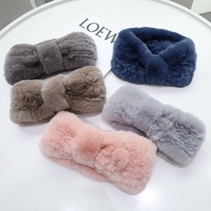 Five Fingers Gloves Women Headband Winter Autumn Elastic Real Rex Rabbit Fur Neck Scarf For Girls Hair Band Ladies Fashion Design 221205