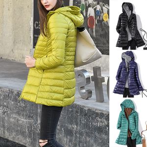 Damen Daunenparkas Frauen Lange warme Pufferjacken Ultraleichte Entenjacke Herbst Winter Tragbare Kapuzenparka Mantel Windjacke Outwear 221205