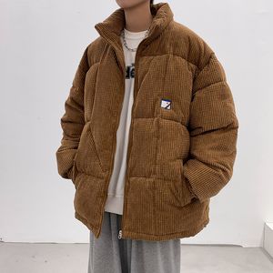 Men s Down Parkas Winter Corduroy Puffer Jacket Men Casual Loose Fashion Thicken Warm Male Parker Coat Solid Stand Collar Cotton Padded 221205