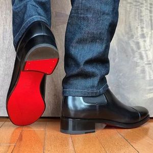 New Arrivals Men Short Boots Red Chelsea Rivet Slip-On Square Toe Cowboy Business Handmade