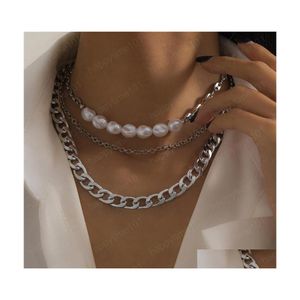 Цепи Смешайте сплайсинг круглые шарики цепи MTI Сексуальные ожерелья клавиля для женщин хип -хоп имитация жемчужные металлические украшения Dr Dhpls