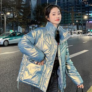 Women's Down Parkas Stand Collar Bomber Jackets Parka Fashion Cotton Padded Coats Female Loose Shiny Quilted Jacket Winter Outerwear 221205