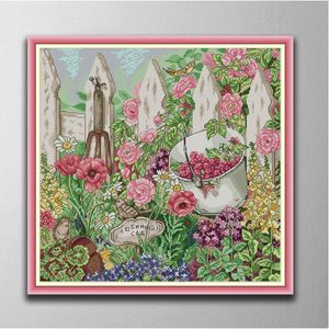 Narożnik rodziny Garden DIY Cross Stitch Narzędzia haftowe Zestawy robót igłowych zliczone druk na płótnie DMC 14ct 11ct